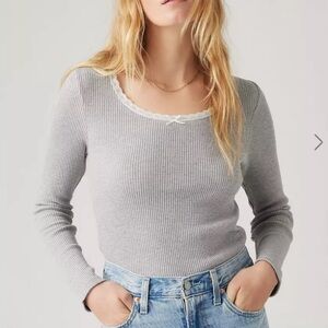 LEVI’S DRY GOODS LIGHT Heathered GRAY WAFFLE LONG SLEEVE T-SHIRT TOP size Small